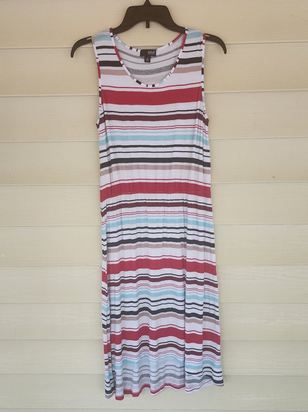 a.n.a Sleeveless Striped Maxi Dress in Red, White, Brown & Light Blue